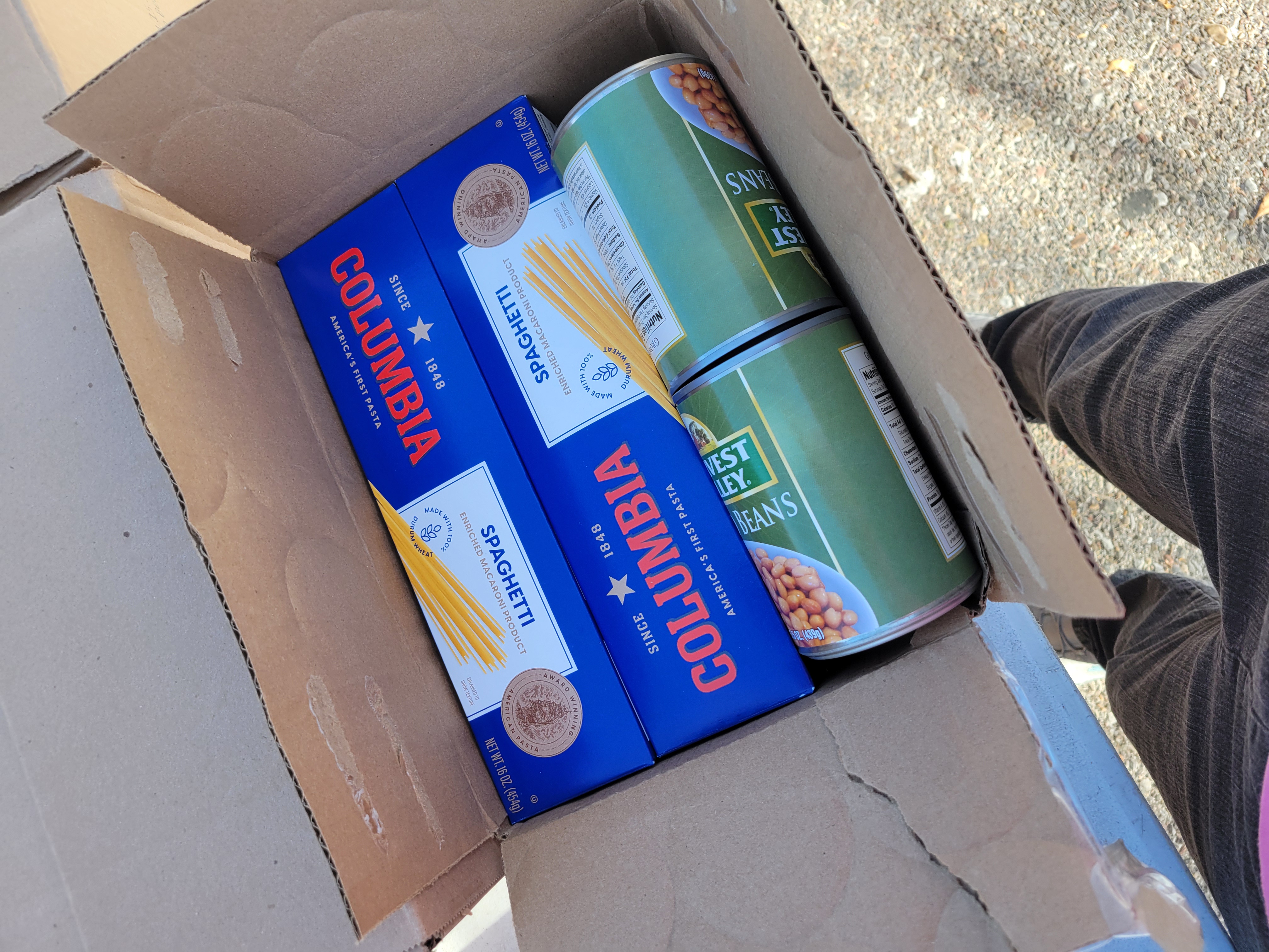 Dry goods in a cardboard box.